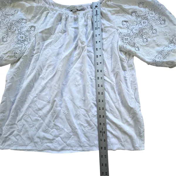 LOFT White Eyelet Crochet Lace Peasant Blouse Womens Small Scoop Neck Top Stars - Image 6
