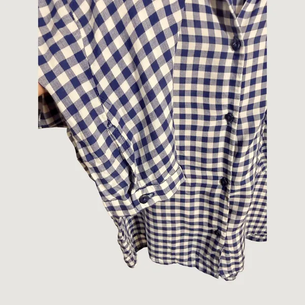 Zara Trafaluc Navy Blue Gingham Check Button Down Shirt Long Sleeve Medium - Image 5
