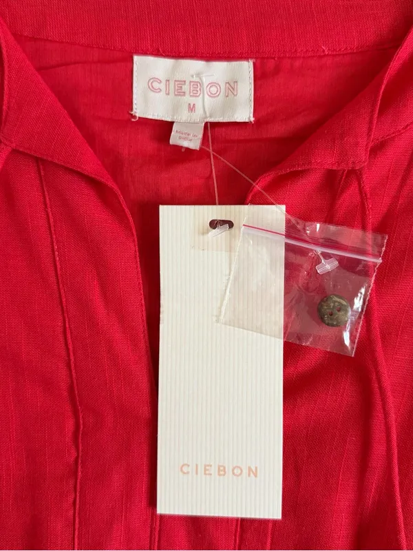NWT Ciebon Eliza Embroidered Red Gauze Cotton A-Line Tropical Boho‎ Midi Dress - Image 6