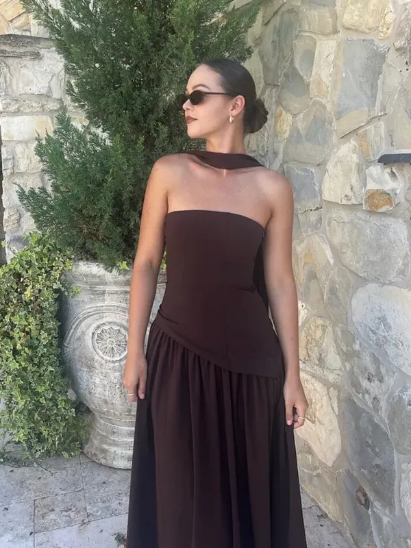 Princess Polly Odela Strapless Drop Waist Maxi Dress Chocolate 6 - Image 4