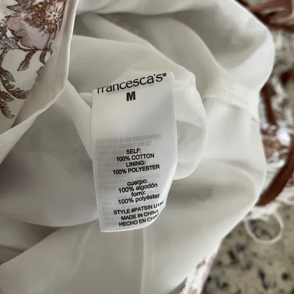 Francesca's Floral Romper Womens Medium White Brown Cottagecore Tiered‎ Ruffle - Image 6