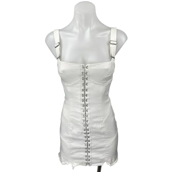 For Love & Lemons Monica White Hook Sleeveless Cami Tank Bodycon Mini Dress XS - Image 2