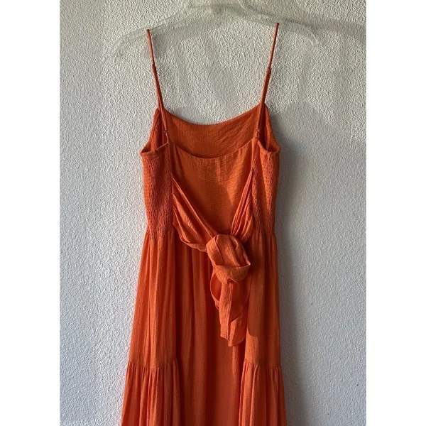 Lush Clothing Women's Maxi Dress Tie Back Size Small Orange Adjustable Straps Tiered Boho - Image 9