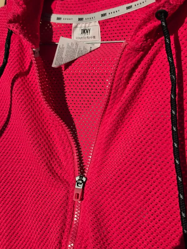 DKNY Sport Small Pink Sprint Mesh Relaxed Full-Zip Hoodie Top - Image 4