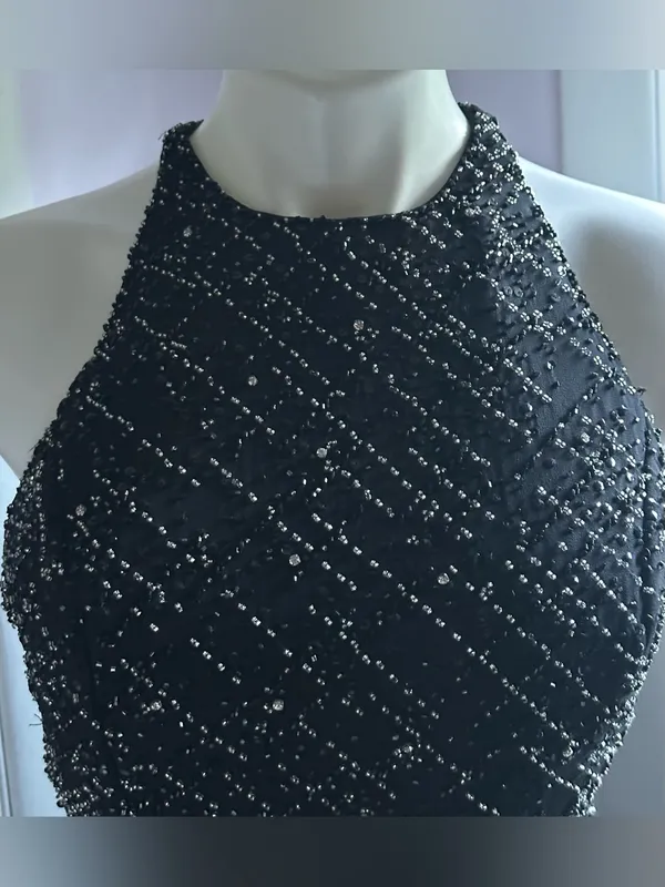 DESTINATION BY MON CHERI Beaded Halter Black Prom Gown Sz 8 - Image 6