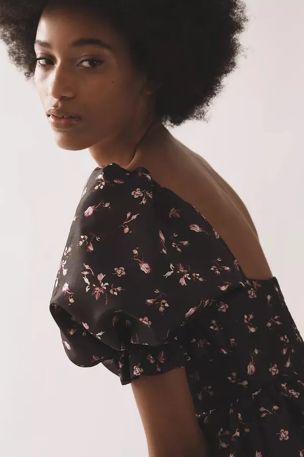 NWT $158 Anthropologie x Maeve Black Floral Puff-Sleeve Mini Dress w/ Pockets XS - Image 4