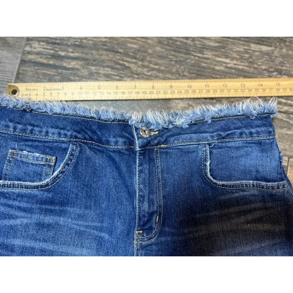 River Island Denim Cutoff Shorts Distressed Frayed Hem Blue Jeans Womens Size 12 - Image 3