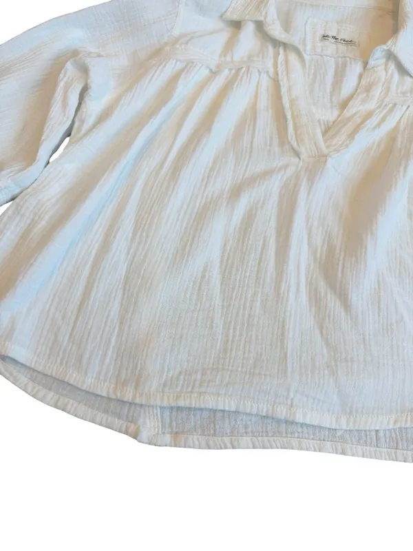 We The Free Ivory Cotton Gauze Popover Blouse Long Sleeve V Neck Small Women's - Image 4