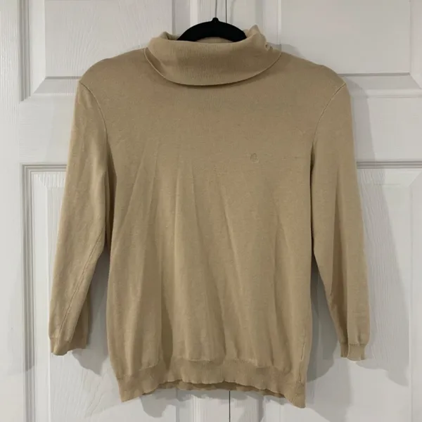 Lauren by Ralph Lauren Beige Turtleneck Lightweight Sweater - Image 2