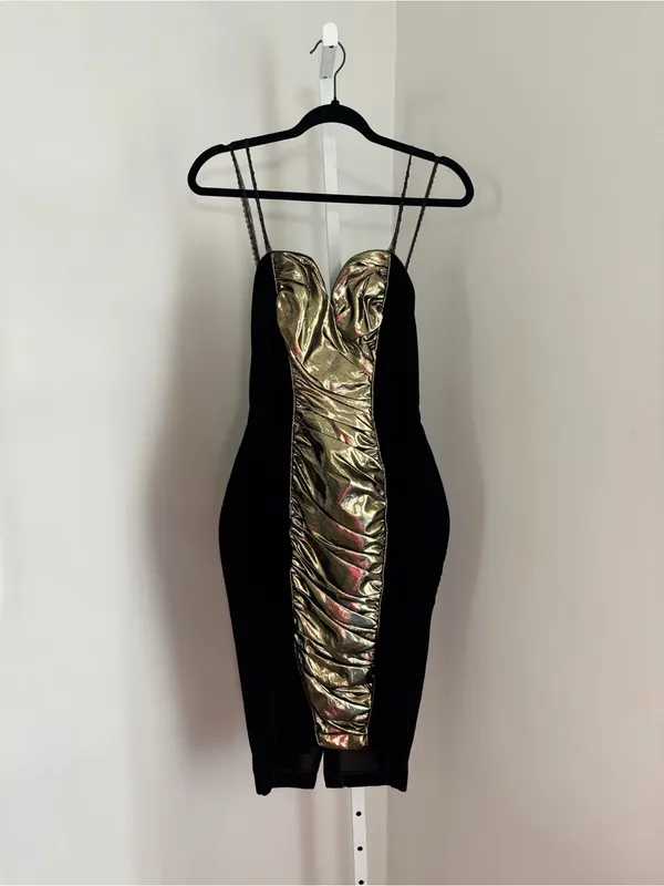Climax by Karen Okada for David Howard VTG Gold Burgundy Velvet Strapless Dress - Image 3