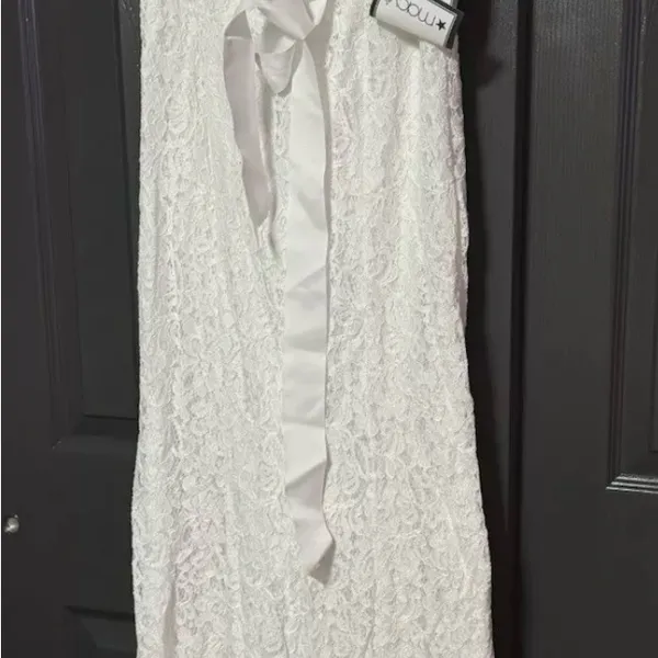 Adrianna Papell V-Neck Long Bridal Dress NWT Size 2 Coquette Bow Lace - Image 4