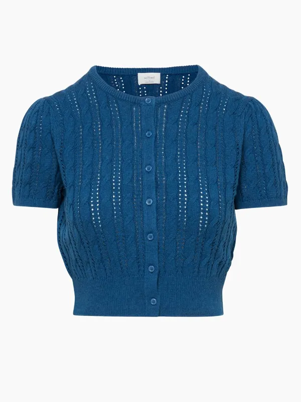Wilfred Fey Cardigan Merino Wool and Cotton Short Sleeve Ultramarine Blue S $98 - Image 3