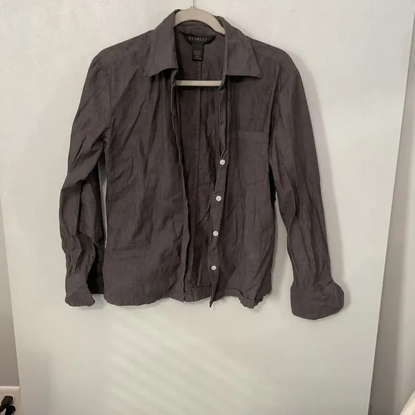 Express Womens Button Down Shirt Charcoal Gray Stretch Slim Fit Size 5/6 - Image 2