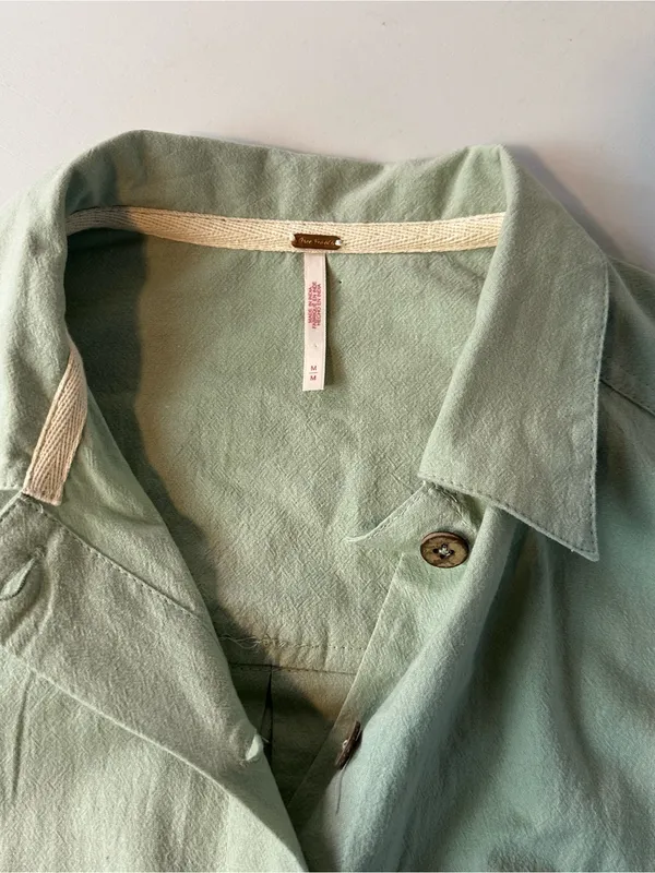 Free People Bohemian Sage Green Cotton No Plans Button Front Romper Size Medium - Image 8