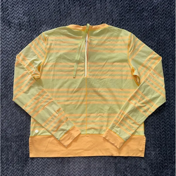 Lululemon Womens Mellow Yellow Striped‎ Run Warm Up Crew Rear Zip Size 10 - Image 5