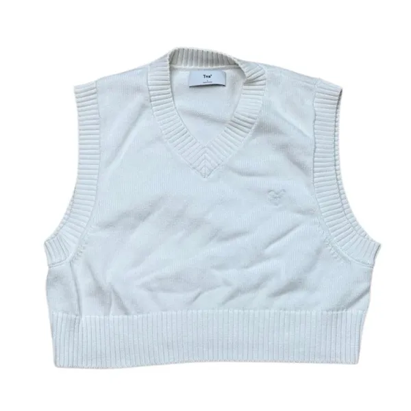 TNA Aritzia Cropped Marcy Vneck Vest White Knit Large - Image 2