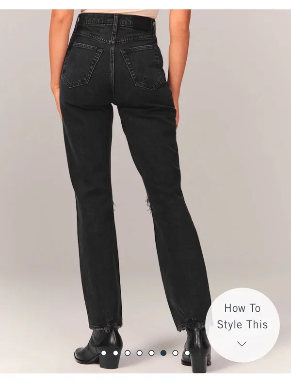 Abercrombie Women's 90s Ultra High Rise Straight Jeans, RIPPED BLACK - Image 3