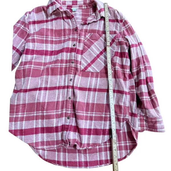 Aerie Pink White Plaid Flannel Button Down Shirt Cotton Sz S Softcore Layering - Image 5