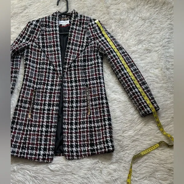 Calvin Klein Women’s Black, White, and Red Plaid Blazer Jacket Size 2 - Image 13
