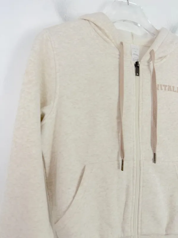 Vitality Cozy Zip Sweatshirt Oat Marl Varsity Hoodie Size 2XS XXS $96 EUC - Image 3