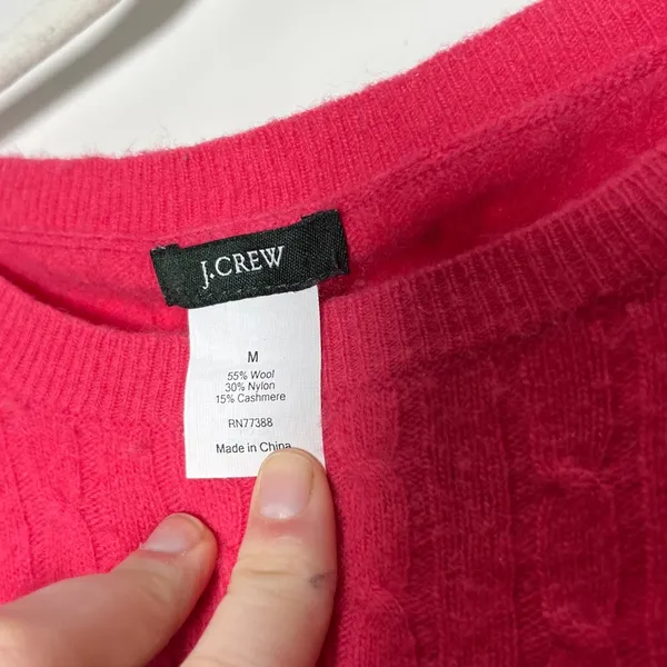 J. Crew Hot Pink Cable Knit Wool Nylon Cashmere Blend Sweater Size Medium - Image 2