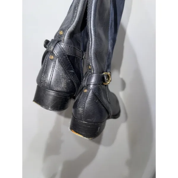 Tory Burch Lizzie Women's 7.5 Leather Knee High Riding Boot Zip Buckle Blue READ - Image 9