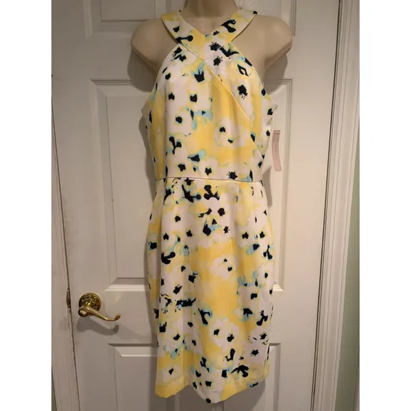Katherine Kelly‎ Kennedy Dress 6 Yellow Floral Halter Sheath Seaside Breeze NWT - Image 2
