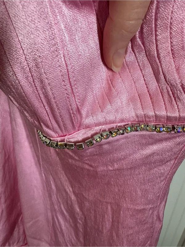 For love & lemons Elora satin Mini Dress in Pink Crystal embellished size medium - Image 4