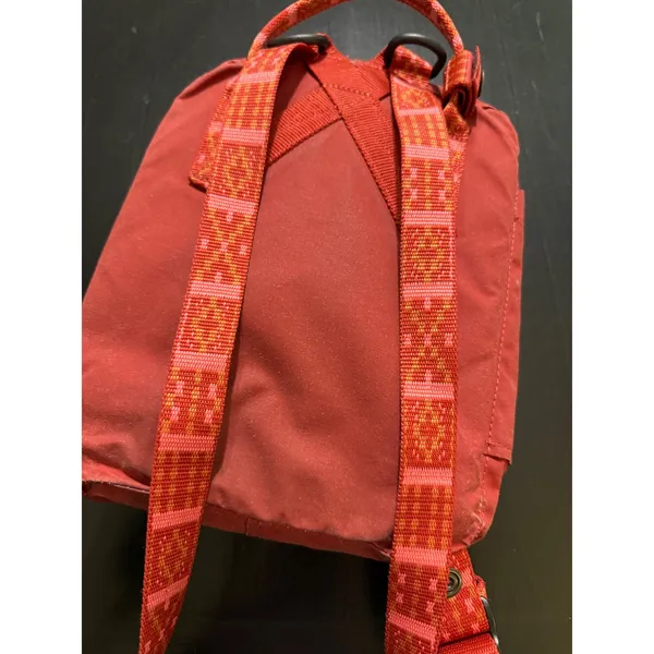 Fjallraven Kanken Mini Backpack Red Patterned Straps Small Daypack - Image 5