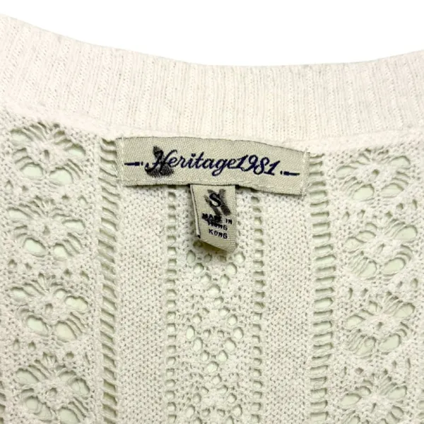 Heritage 1981 Crocheted Boho Cotton Sweater Vest Cream Sz S - Image 3