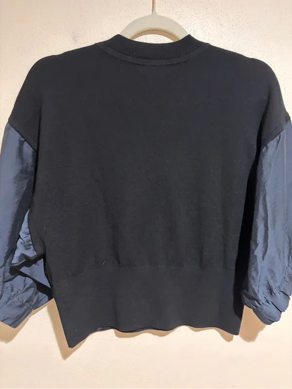 Club Monaco Mixed Media Puff Sleeve Mock Neck Sweater Black Size Small - Image 9