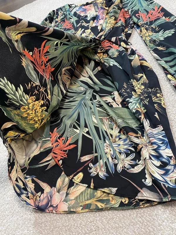 Miss Avenue Black Floral Long Sleeve Midi Shirt Dress Size M - Image 15