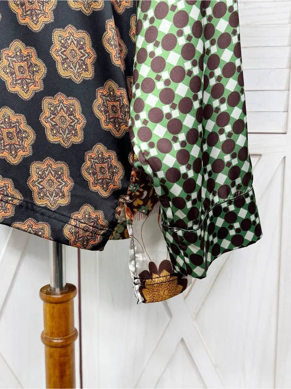 Urban‎ Outfitters Retro Multi Print Patchwork Satin Oversized Shirt Small - Image 6