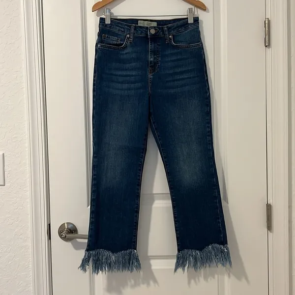 Topshop Moto Dree Frayed Hem Crop Jeans 28 Blue Kick Flare Denim - Image 6