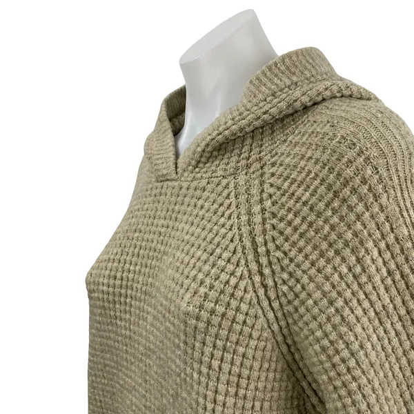 Abercrombie & Fitch Beige Waffle Knit Hoodie Hooded Thermal Sweater Top Size M - Image 3