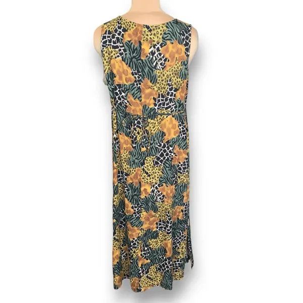 Requirements Vintage 90s Sleeveless Mixed Animal Print Maxi‎ Dress Green Yellow Brown Large - Image 2