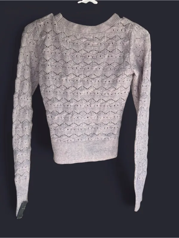 Hollister Light Lavender Lace-Pattern V-Neck Sweater - Image 2