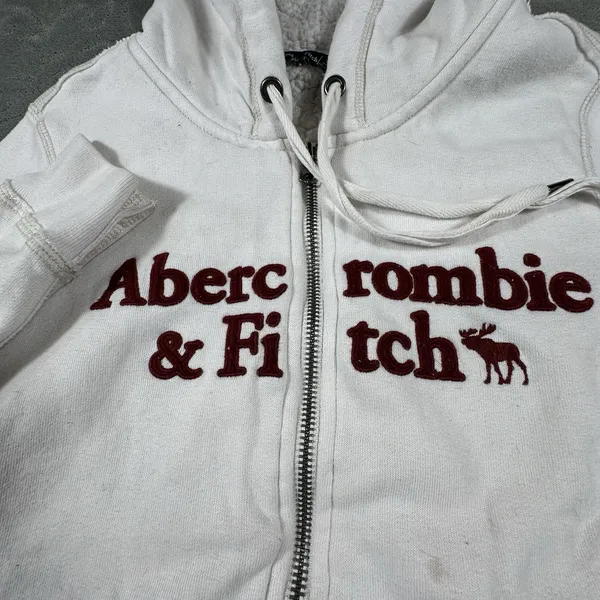 Abercrombie & Fitch Vintage Y2K Spellout Zip Up Hoodie Womens XS Sherpa Lined - Image 2