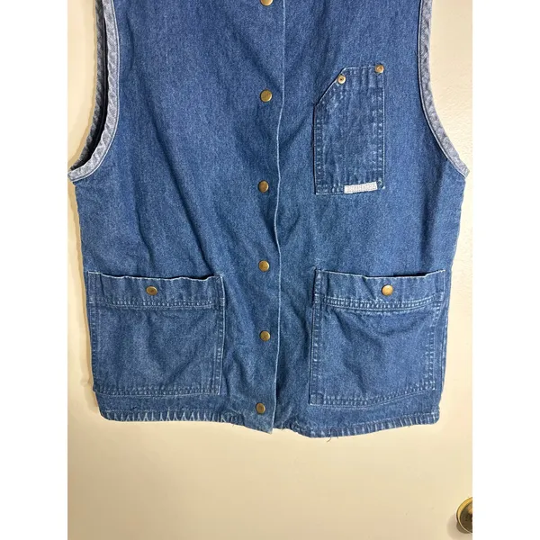 VTG 90s C&A Bombacha Cotton Denim Utility Vest Snap Button Sleeveless Jacket L - Image 3