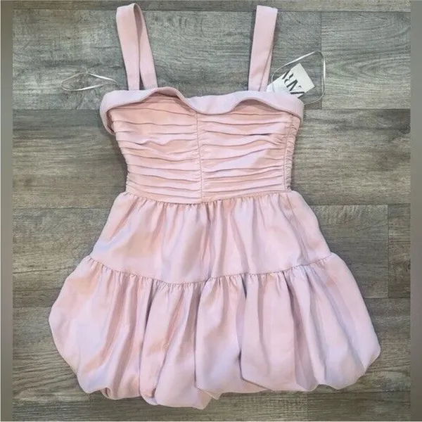 Zara Blush Pink Mini Dress NWT‎ Size XS Bubble Hem Back Zip Preppy Homecoming - Image 10
