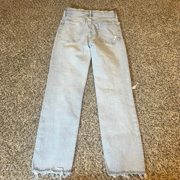 GAP Denim Cheeky‎ Straight Jeans Light Wash Ripped Distressed Raw Hem Size 00 24 - Image 9