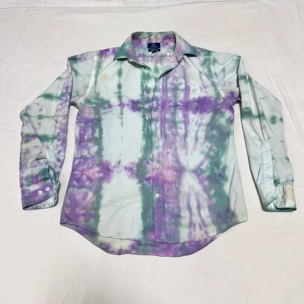 Tie-Dye Long Sleeve Button-Up Shirt - Purple & Green - Image 5