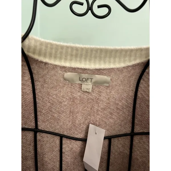 Ann Taylor Loft Sweater Large‎ Plaid Gingham Pink Sweater Sz L V Neck NWT - Image 4