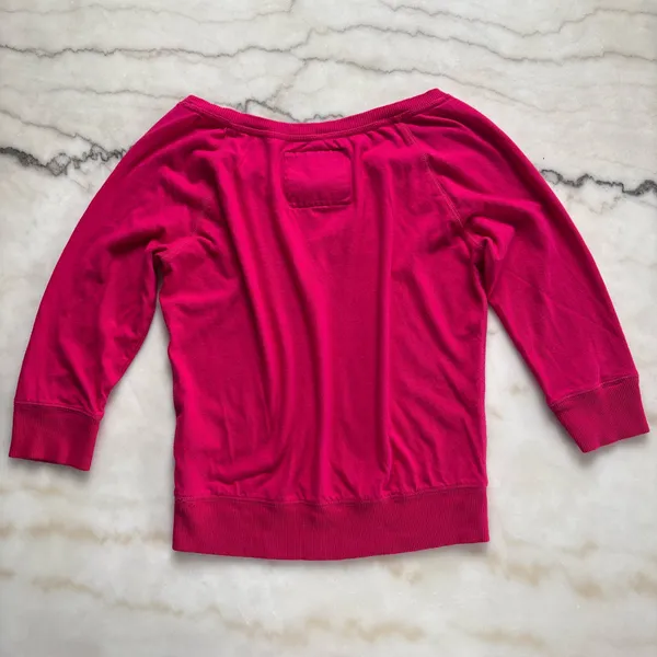 Y2K Abercrombie & Fitch Pink Sweatshirt Boatneck 3/4 Sleeve Size M - Image 3