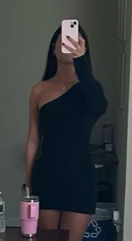 Abercrombie And Fitch Knit Sweater Black One Shoulder Dress - Image 2