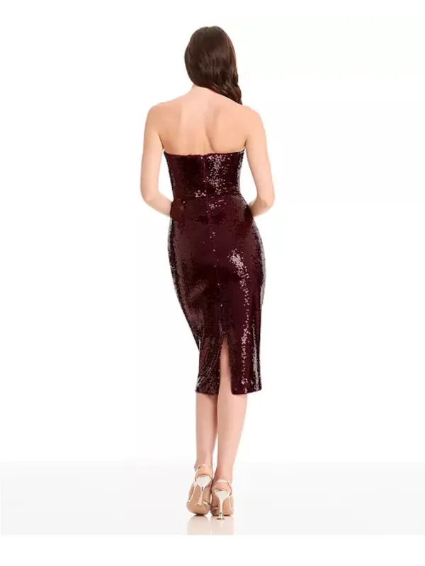 Dress the Population Strapless Sequin Midi Dress in Deep Burgundy - Image 5