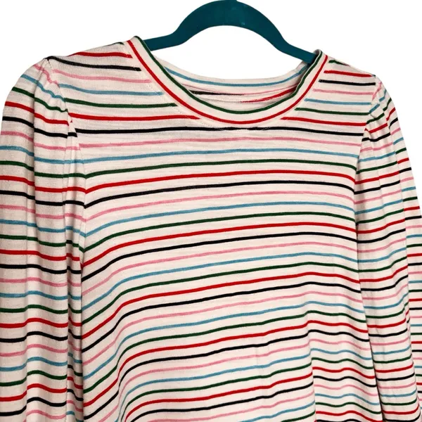 Loft Colorful Striped Puffy Shoulder Top Sz M - Image 4
