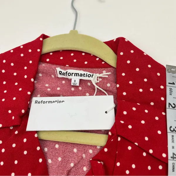 Reformation Leith Mini Dress 0‎ Sleeveless Polka Dot Red White Collar Button NEW - Image 2