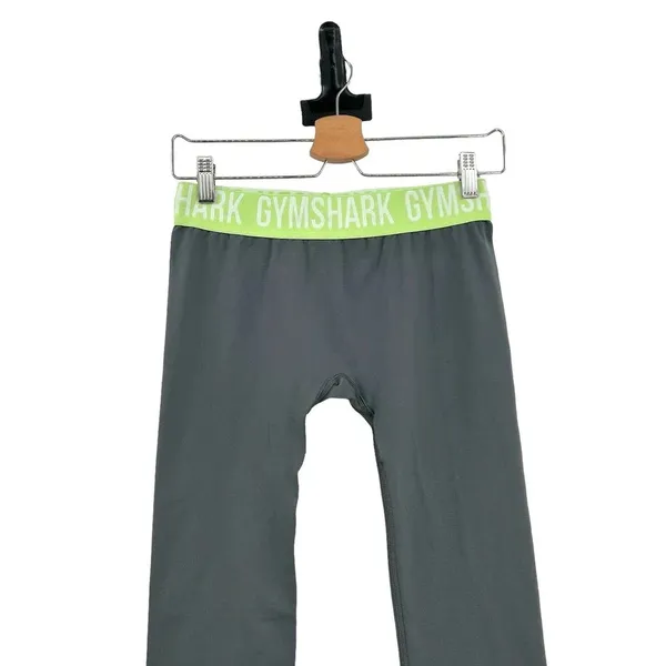 Gymshark Fit Seamless‎ Leggings Gray / Neon Green Waistband Size Medium - Image 4