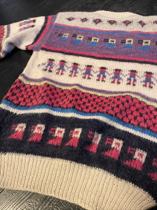 Vintage 80s Peruvian Alpaca Folk Hand Knit Sweater Llama Peru - Image 12